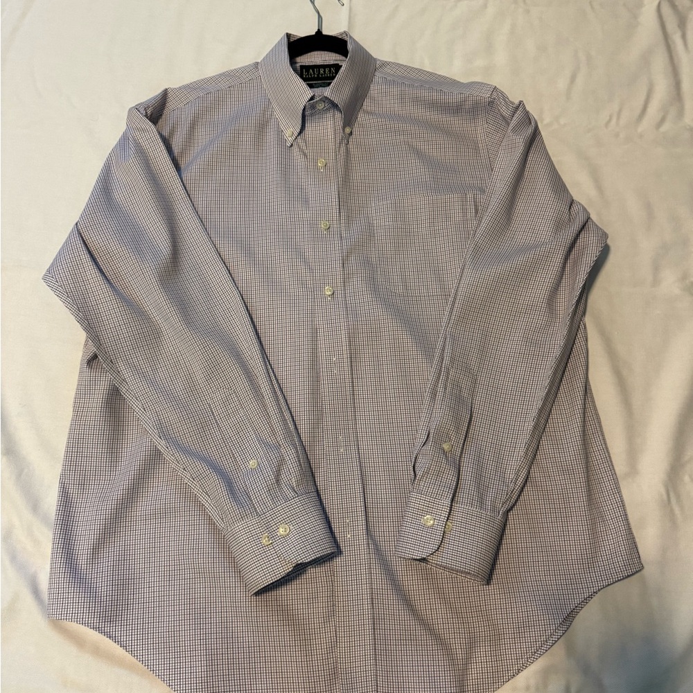 Ralph Lauren Men's Plaid Dress Oxford Shirt in purple and black.